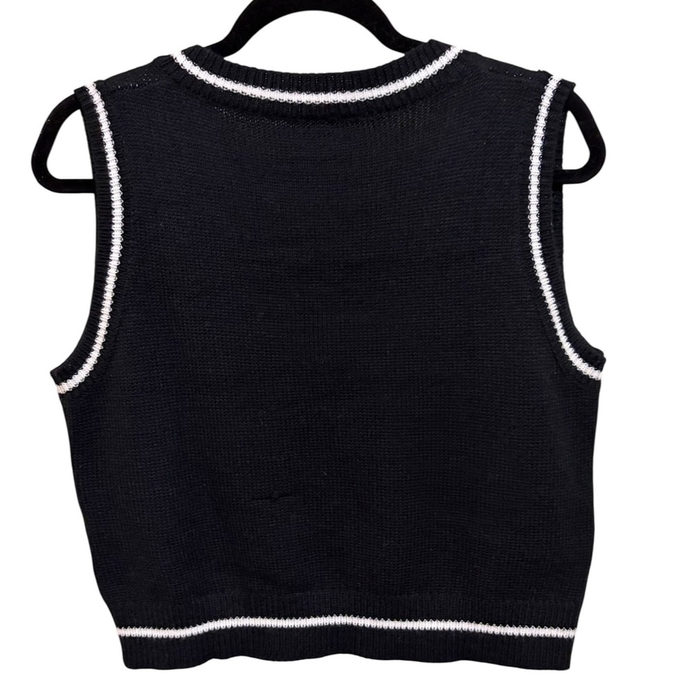Rock n Doll Skull Argyle Cropped Sweater Vest Small Black Gothic Y2K Knit Top - Picture 4 of 7